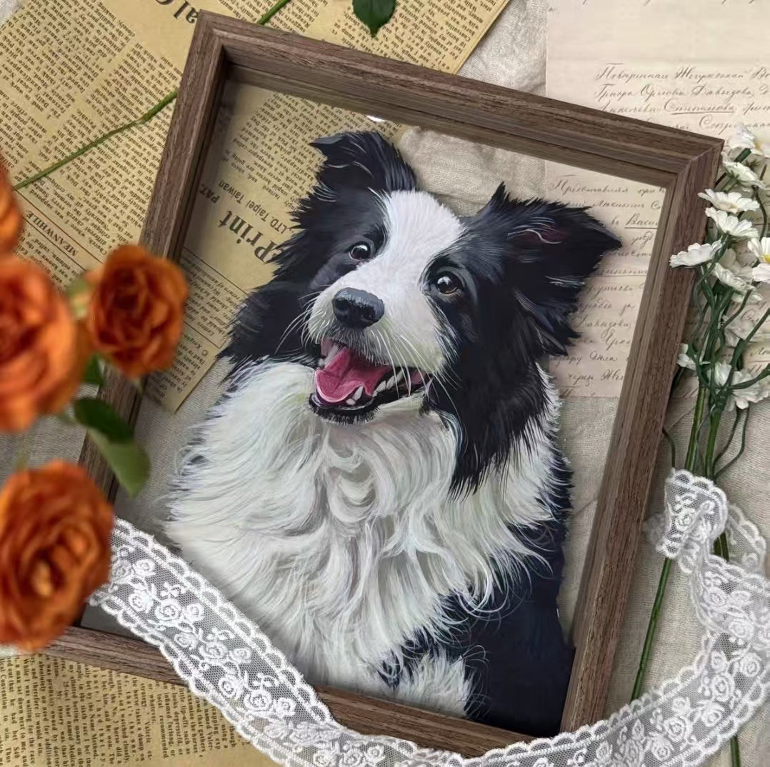 Custom Pet Souvenir Tabletop Painting with Glass Frame