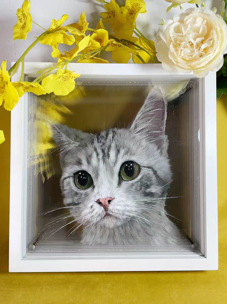 Custom Pet Souvenir Tabletop Painting with Glass Frame