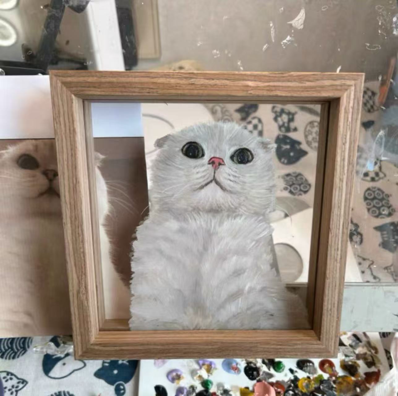 Custom Pet Souvenir Tabletop Painting with Glass Frame