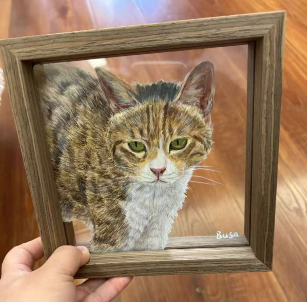 Custom Pet Souvenir Tabletop Painting with Glass Frame