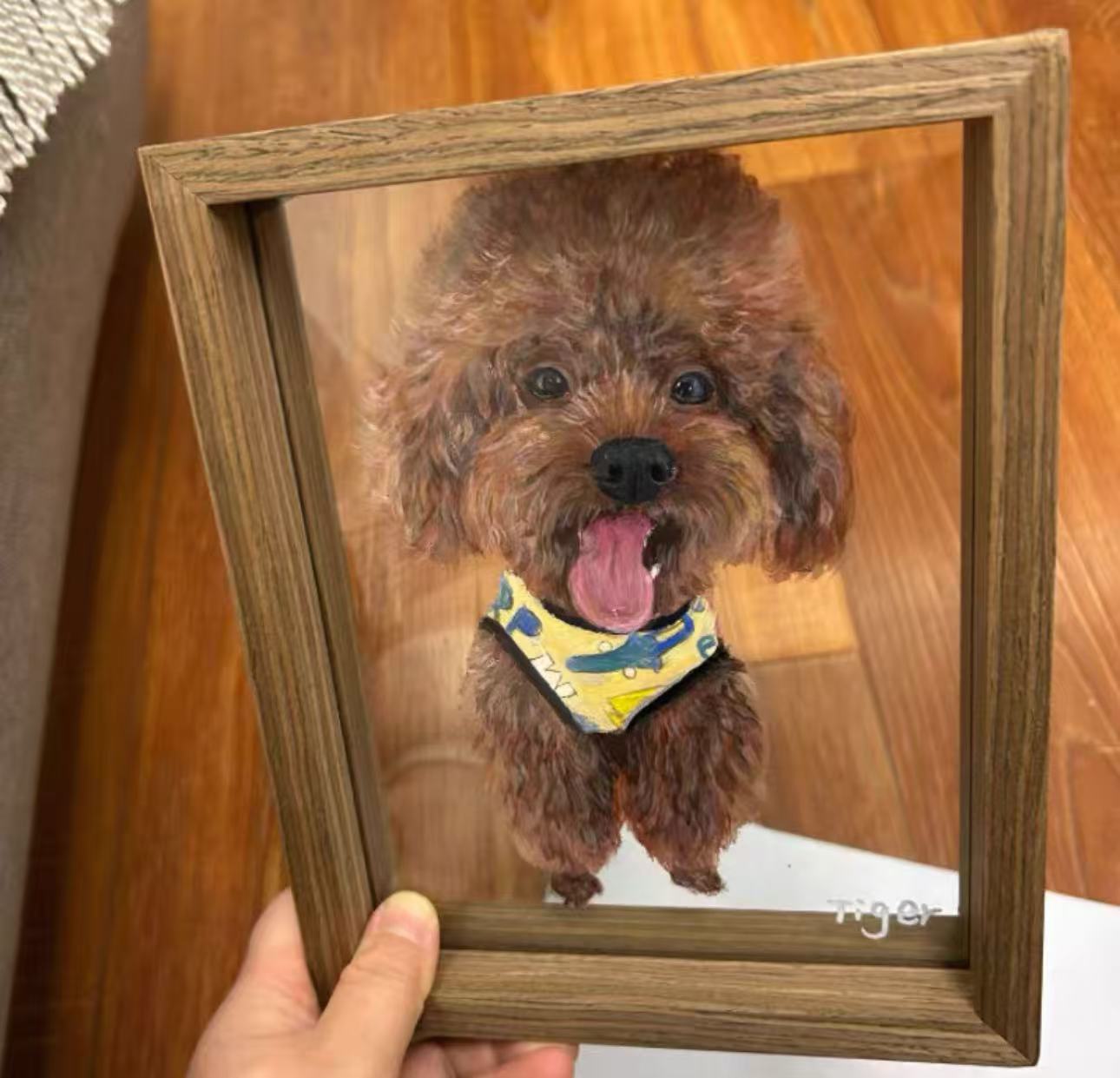 Custom Pet Souvenir Tabletop Painting with Glass Frame