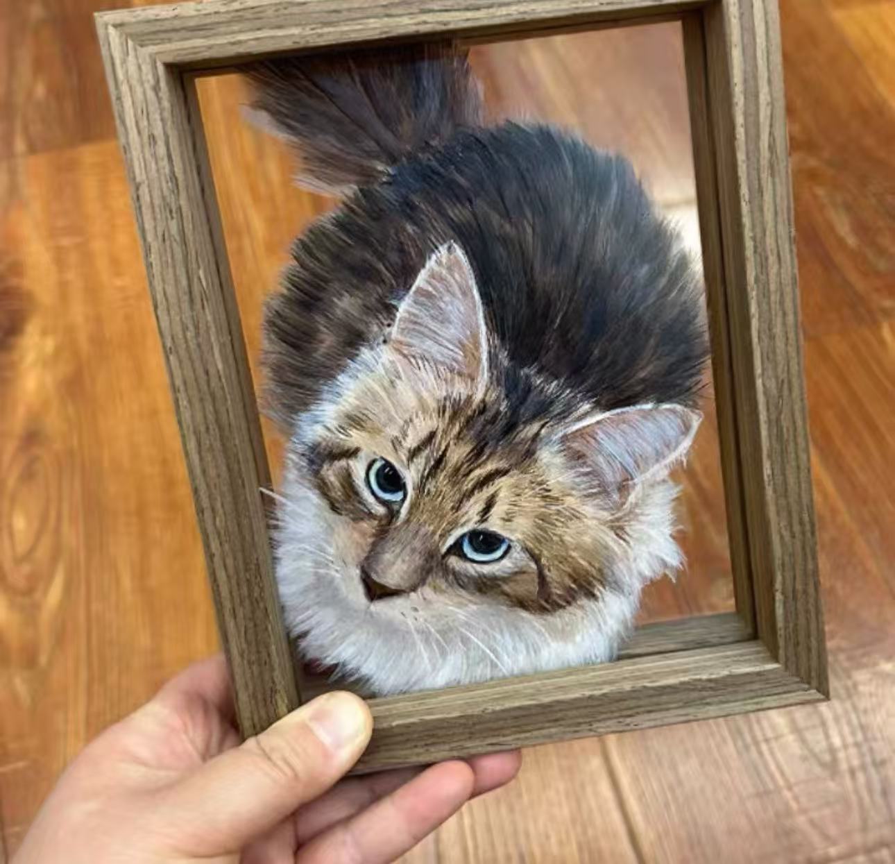 Custom Pet Souvenir Tabletop Painting with Glass Frame